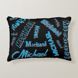Ditt namn mönster mongram blå svart färg prydnadskudde