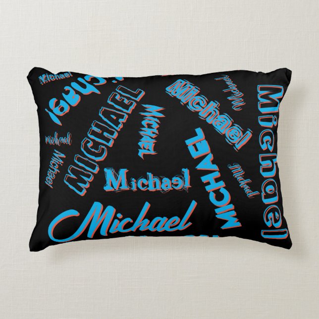 Ditt namn mönster mongram blå svart färg prydnadskudde (Framsidan)