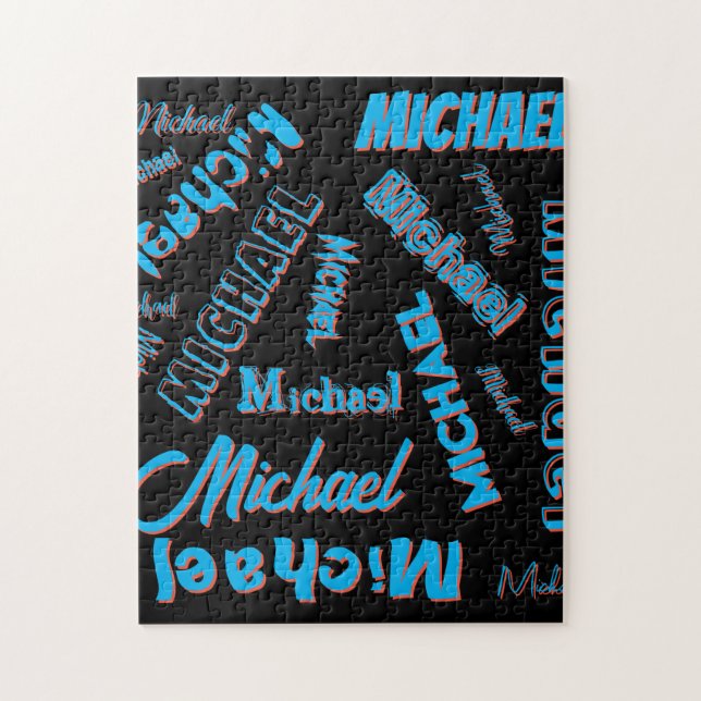 Ditt namn mönster mongram blå svart färg pussel (Vertikal)