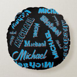 Ditt namn mönster mongram blå svart färg rund kudde