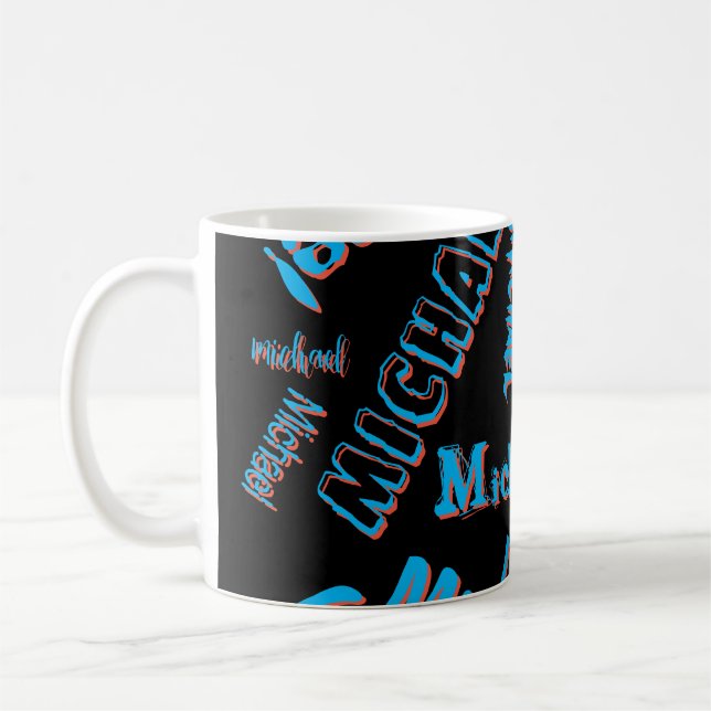 Ditt namn mönster monogram blå röd svart färg kaffemugg (Vänster)