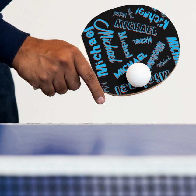 Ditt namn mönster monogram blå röd svart färg pingisracket (Insitu)