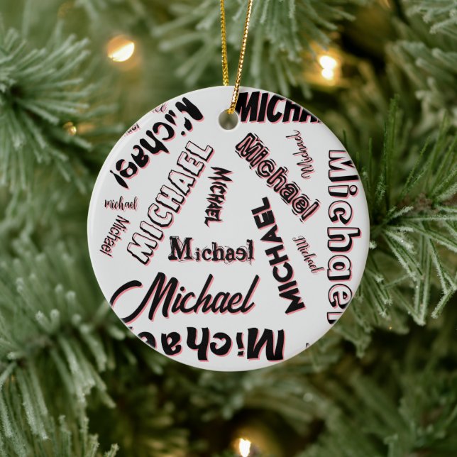 Ditt namn mönster monogram ro färg julgransprydnad keramik (Träd)