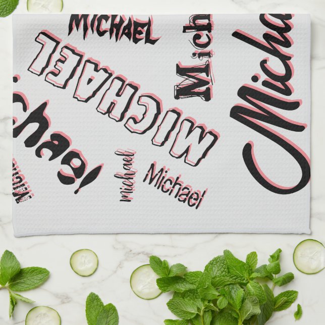 Ditt namn mönster monogram ro färg kökshandduk (Vikta)