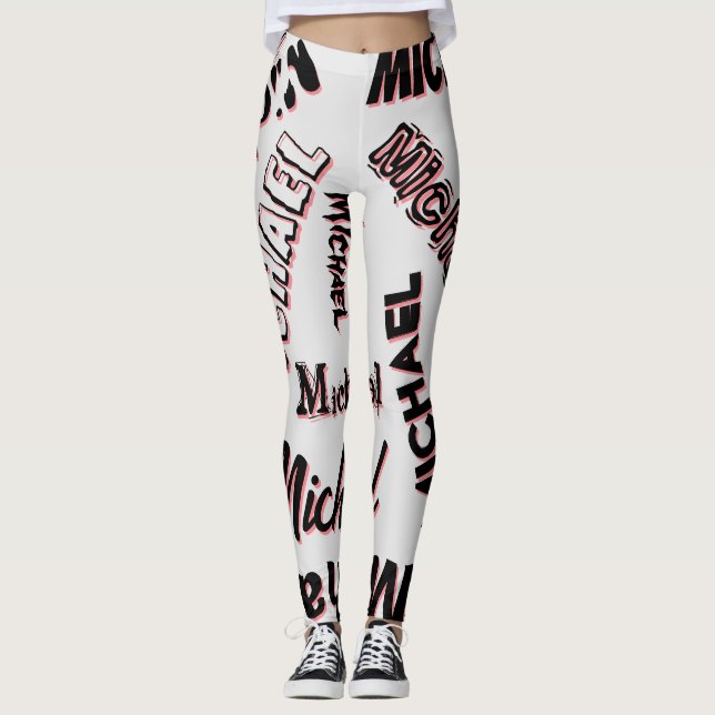 Ditt namn mönster monogram ro färg leggings (Framsida)