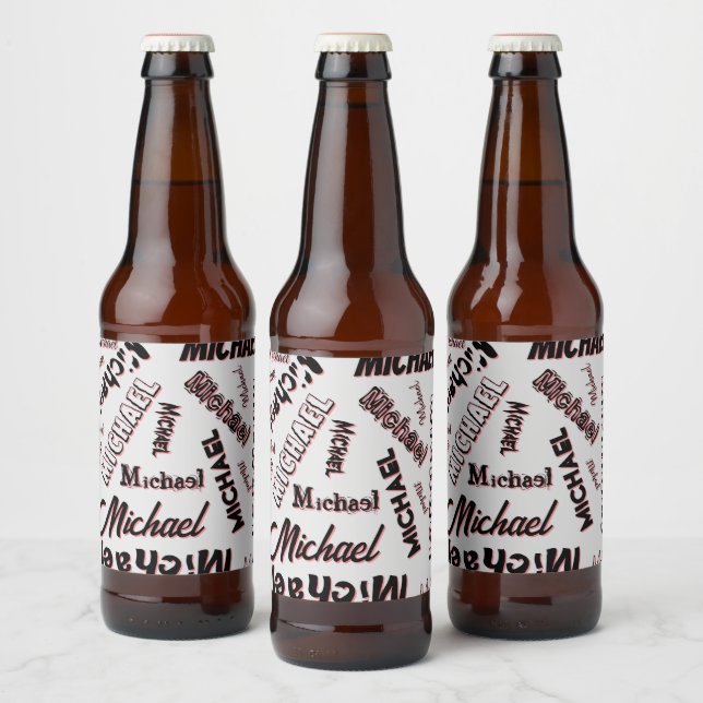 Ditt namn mönster monogram ro färg ölflaska etikett (Flaskor)