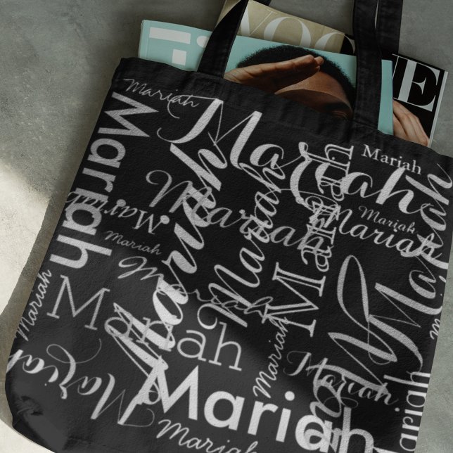 Ditt namn mönster svarta snyggt tygkasse (fashion in black and white with name printed)