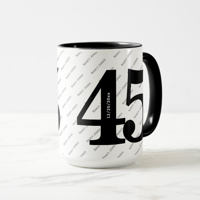 Ditt namn Mönster - svartvitt - fetstil 45 Mugg (Framsida höger)