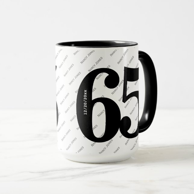 Ditt namn Mönster - svartvitt - fetstil 65 Mugg (Framsida höger)