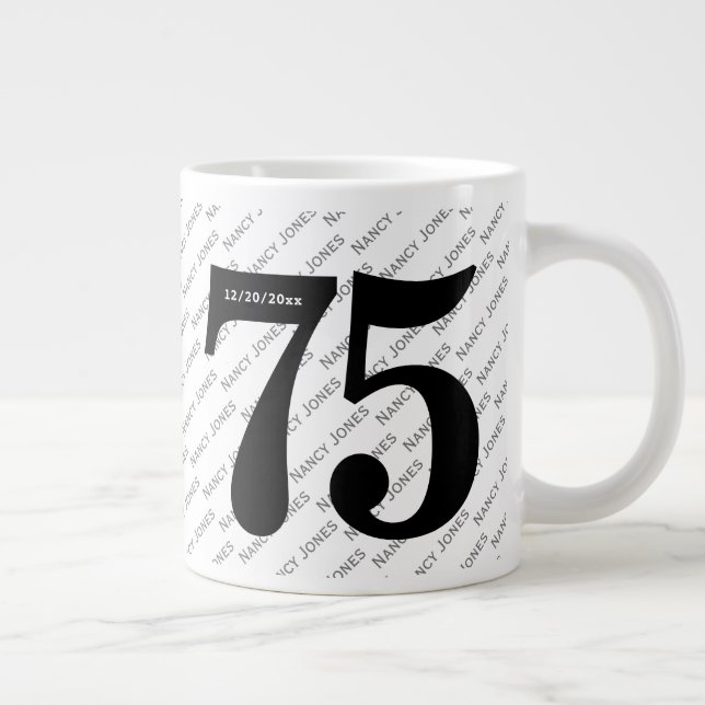 Ditt namn Mönster - svartvitt - fetstil 75 Jumbo Mugg (Höger)