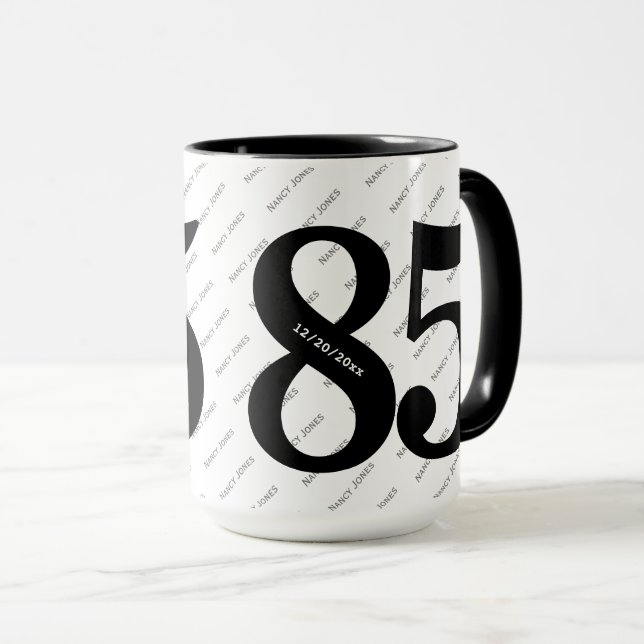 Ditt namn Mönster - svartvitt - fetstil 85 Mugg (Framsida höger)
