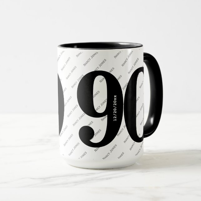 Ditt namn Mönster - svartvitt - fetstil 90 Mugg (Framsida höger)