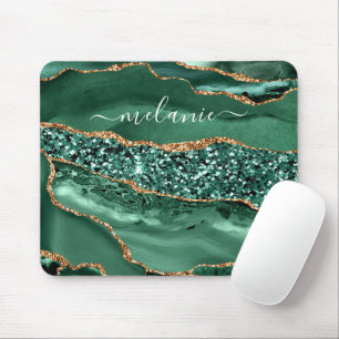 Ditt namn Mouse Pad Gift Agate Grönt Guld Glitter Musmatta