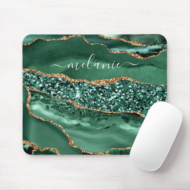 Ditt namn Mouse Pad Gift Agate Grönt Guld Glitter Musmatta (Med mus)