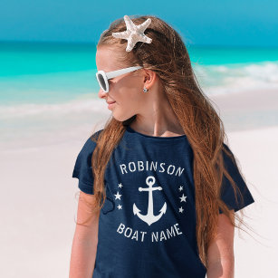 Ditt namn och din Vintage Anchor Stars Navy & Whit T Shirt