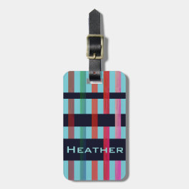 Ditt namn och färgstarka vävande Rand på mjuk blå Bagagebricka