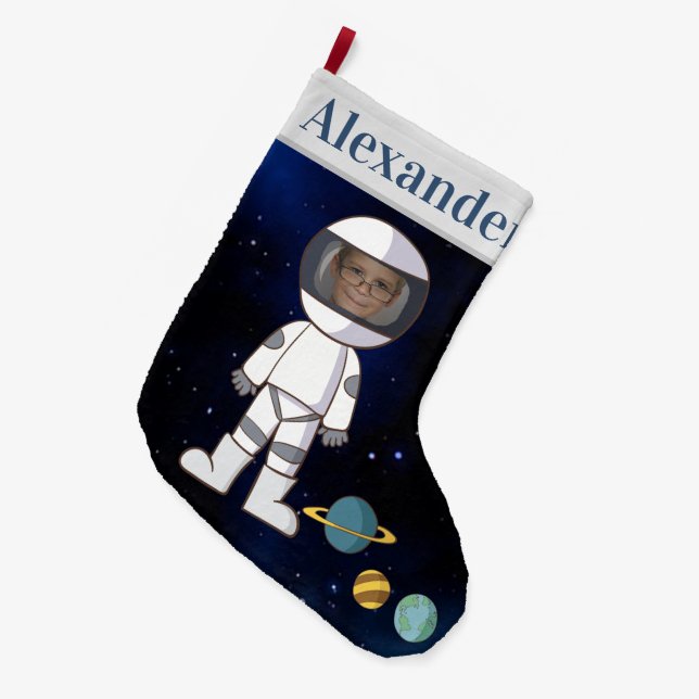 Ditt namn och foto Astronaut Yttre rymden  Stor Julstrumpa (Framsidan (Hängande))