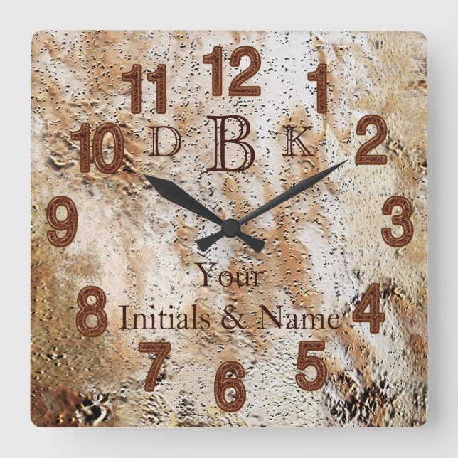 Ditt namn och INITIALER Rustic Man Cave Wall Clock Fyrkantig Klocka (Framsida)
