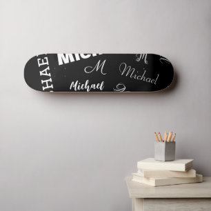 Ditt namn och monogram anpassat mönster svart mini skateboard bräda 18,5 cm