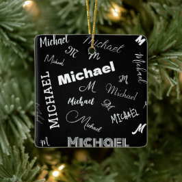 Ditt namn och monogram anpassningsbar mönster svar julgransprydnad keramik