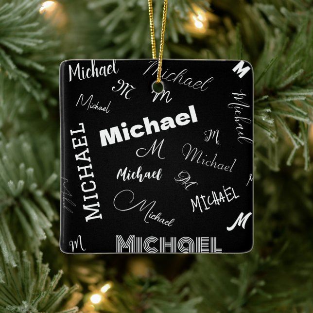 Ditt namn och monogram anpassningsbar mönster svar julgransprydnad keramik (Träd)