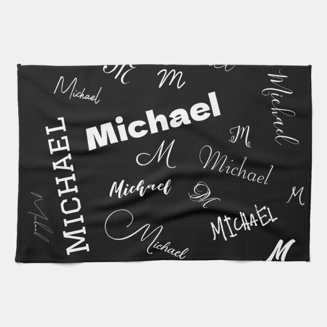 Ditt namn och monogram anpassningsbar mönster svar kökshandduk (Horisontell)