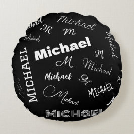 Ditt namn och monogram anpassningsbar mönster svar rund kudde