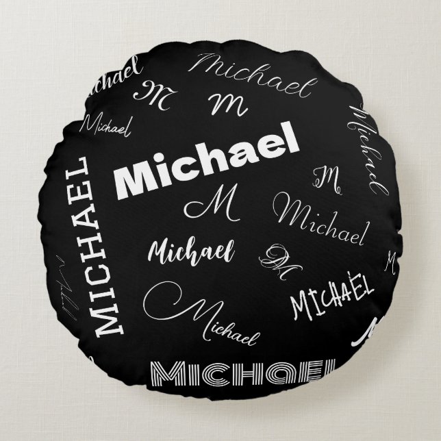 Ditt namn och monogram anpassningsbar mönster svar rund kudde (Framsidan)