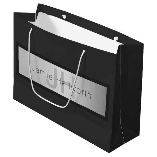 Ditt namn och Monogram | Grays & Faux Silver look (Framsidan Vinklad)