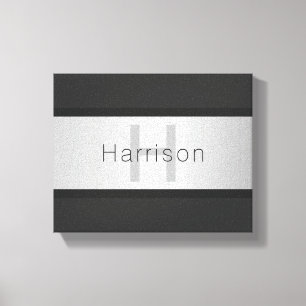 Ditt namn och Monogram   Grays & Faux Silver look Canvastryck