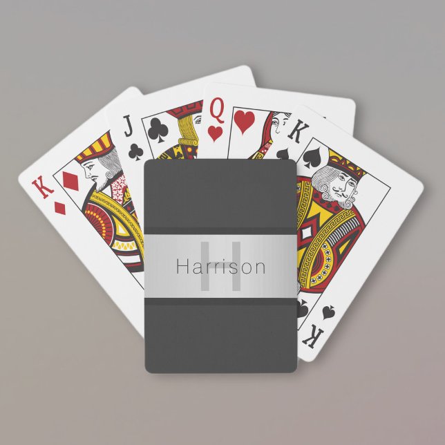 Ditt namn och Monogram | Grays & Faux Silver look Casinokort (Skapare uppladdad)