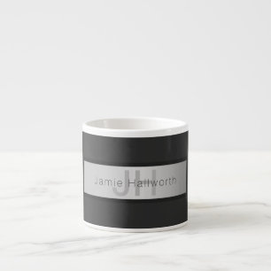 Ditt namn och Monogram Grays & Faux Silver look Espressomugg