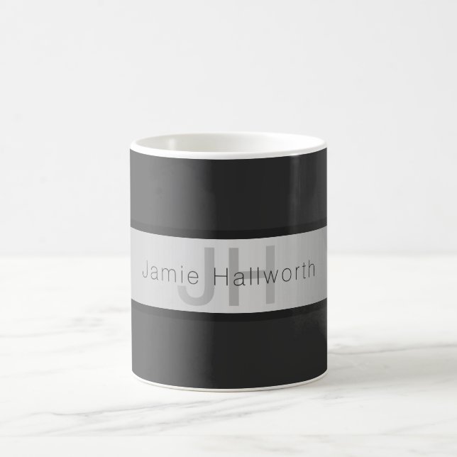 Ditt namn och Monogram | Grays & Faux Silver look Kaffemugg (Center)