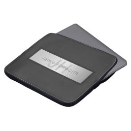 Ditt namn och Monogram | Grays & Faux Silver look Laptop Fodral