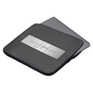 Ditt namn och Monogram Grays & Faux Silver look Laptop Fodral