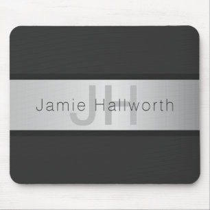 Ditt namn och Monogram Grays & Faux Silver look Musmatta