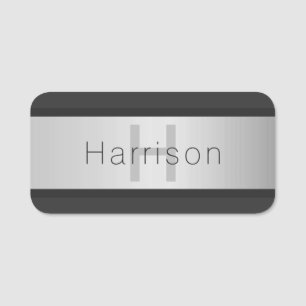 Ditt namn och Monogram   Grays & Faux Silver look Namnbricka
