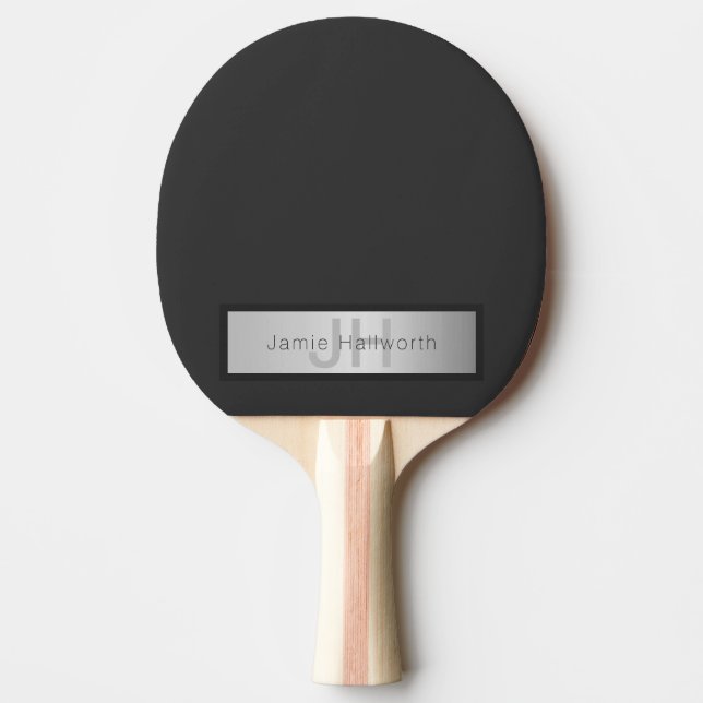 Ditt namn och Monogram | Grays & Faux Silver look Pingisracket (Framsidan)