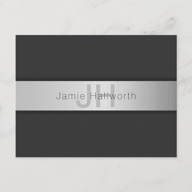 Ditt namn och Monogram | Grays & Faux Silver look Vykort (Framsida)