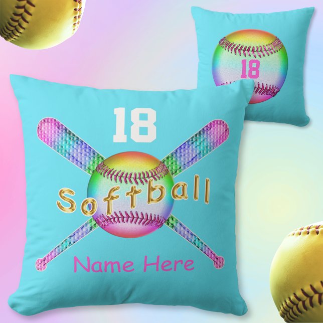 DITT NAMN och NUMRERAR på kall softball kudder Kudde (Softball pillow. Personalized softball gifts. Senior night softball gifts. Softball bedroom decor.)