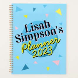 Ditt namn på 80-tal Memphis Blue Gult Retro Shapes