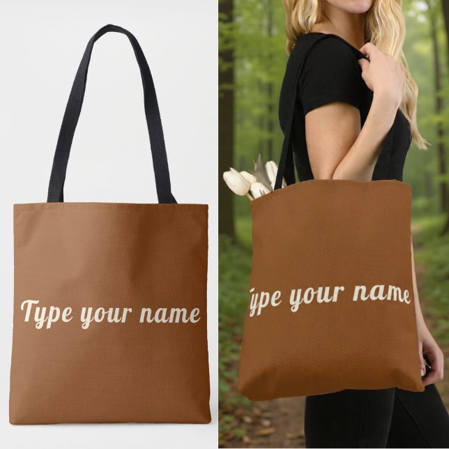 Ditt Namn på Brun Tote Bag Tygkasse (Brown tote bag with your name)