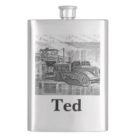 Ditt namn på denna Retro lastbilflaska Fickplunta