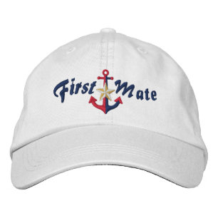 Ditt namn på förste Mate Nautical Star Anchor Broderad Keps