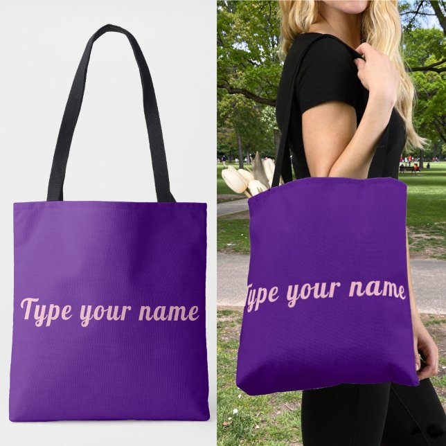 Ditt namn på lila handväskor tygkasse (Purple tote bag with your name)