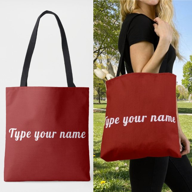 Ditt Namn på Röd Tote Bag Tygkasse (Red tote bag with your name)