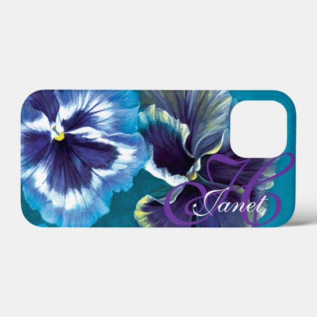 Ditt namn Pansy blommigt aqua iphone case (Baksida (horisontell))