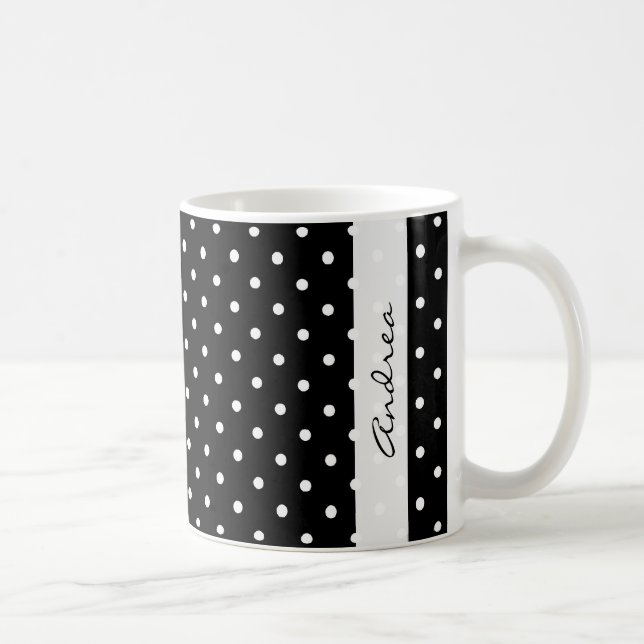 Ditt namn - Polka dots, Punktad Mönster - Svart Kaffemugg (Höger)