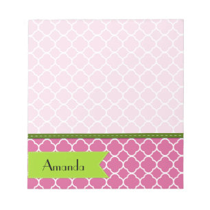 Ditt namn - Quatrefoil Shape - rosa vit Anteckningsblock