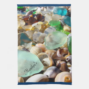 Ditt namn räcker handdukpersonligblått Seaglass Kökshandduk